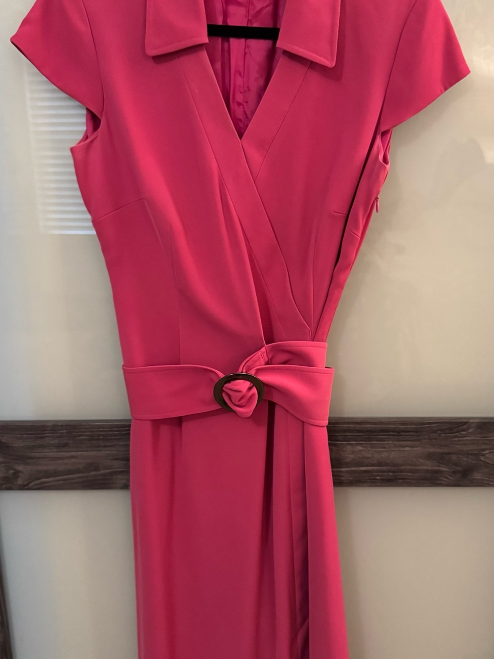 Tahari Pink Wrap-Style Midi Dress with Buckle Belt